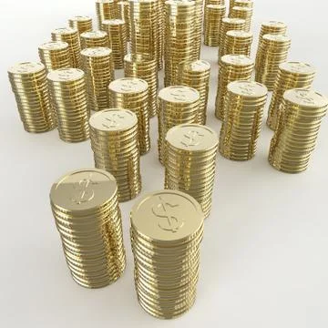 Stack of golden coins dollar sign 3d on white background Stock Illustration
