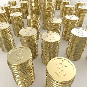 Stack of golden coins dollar sign 3d on white background Stock Illustration