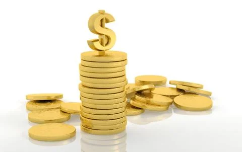 Stack of golden coins with dollar sign isolated on white Stock Illustration