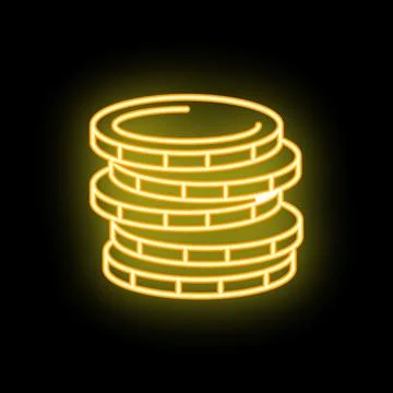 Stack of golden coins glowing on dark background Stock Illustration