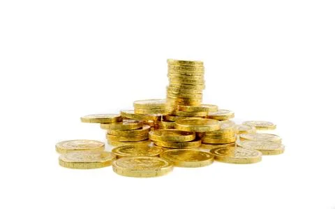 Stack of golden coins isolated Foto stock