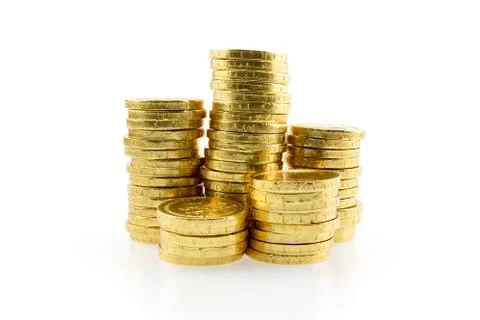 Stack of golden coins isolated Stock Photos