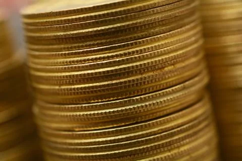 Stack of Golden Coins Macro View - Finance concept Stock Photos