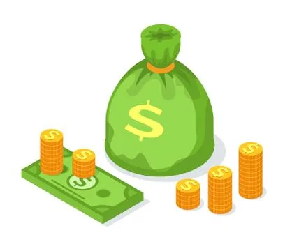 Stack of Golden Coins, Money Sack or Bag, Dollars Stockillustratie