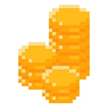 Stack of golden coins pixel art, vector retro currency cent money cash, business Stock Illustration