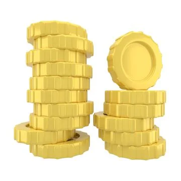 Stack of golden coins on white background with earning profit concept. Gold c Stock Illustration