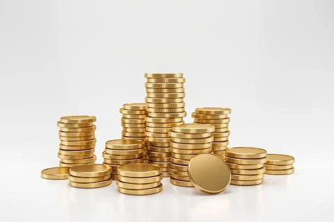Stack of golden coins on white background with earning profit concept. Gold.. Stock Illustration