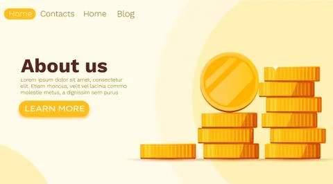 Stack of golden dollar coins isolated on white background. Make money online Stock Illustration