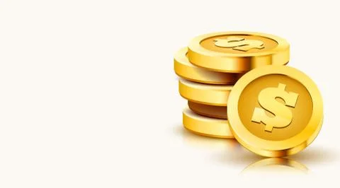 Stack of golden dollar coins isolated on white background. Stock Illustration