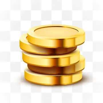 Stack of golden dollar coins isolated on transparent background. Stock Illustration
