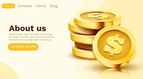 Stack of golden dollar coins isolated on white background. Make money online Stock Illustration