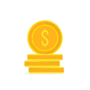 Stack of golden dollar coins isolated on white Ilustración de archivo