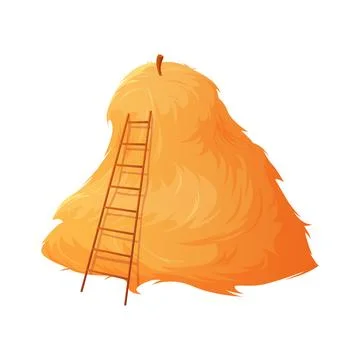 Stack of golden hay or straw with ladder to top, rustic hayloft Stock Illustration