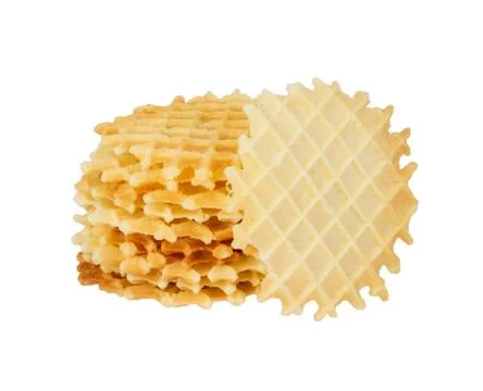 A stack of golden round waffles isolated. Stock-Fotos