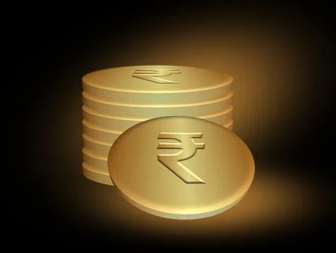 Stack Of Golden Shiny Indian Rupee Rounded Coins On Shiny Golden Glow Background Stock Illustration