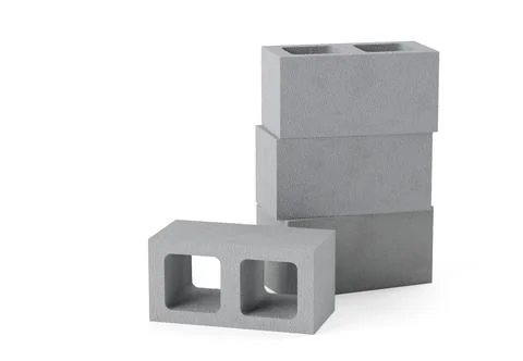 Stack of gray concrete or cement brick stones with single stone in front on.. Stock Illustration