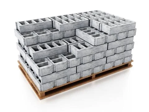 Stack of gray construction bricks standing on wooden base. 3D illustration Stock Illustration