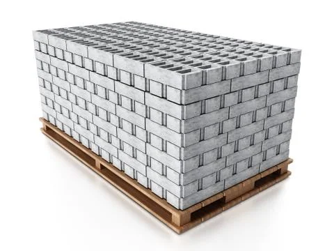 Stack of gray construction bricks standing on wooden base. 3D illustration 스톡 일러스트