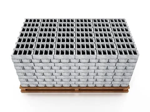 Stack of gray construction bricks standing on wooden base. 3D illustration 스톡 일러스트