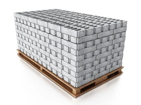Stack of gray construction bricks standing on wooden base. 3D illustration... Stock Photos