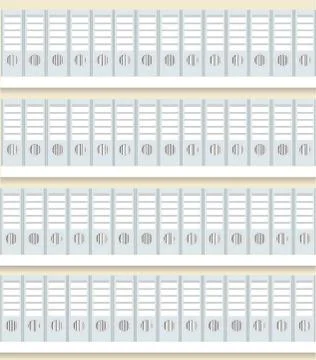 Stack of gray ring binders on white shelves, stock vector illustration, offic Stock Illustration