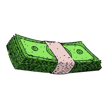 Stack of green banknotes with pink wrapper concept Illustrazione stock