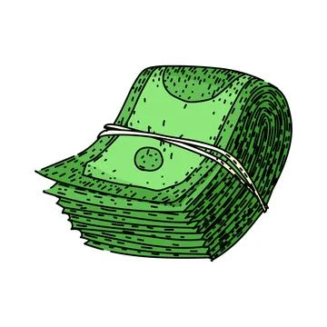 Stack of green banknotes tied with rope portraying wealth イラスト素材