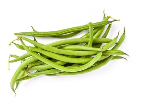 Stack of green beans on white isolated background. Fresh healthy vegetables f 스톡 사진