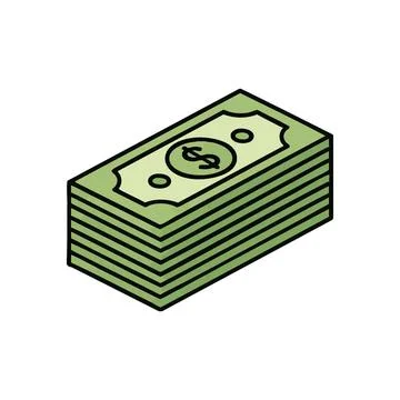 (Stack of Green Dollar Bills Icon. A vibrant rendering of US banknotes, sym.. Stock Illustration