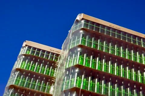 Stack of green glass bottles Stock Photos