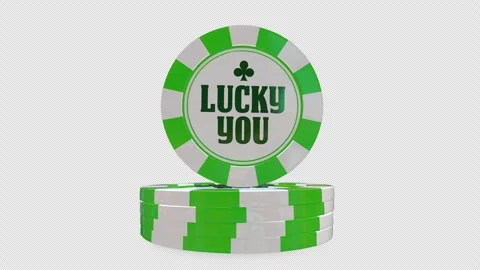 Stack of Green Lucky You Casino Poker Chips 3D Render With Alpha Channel. Stock Footage 344680433