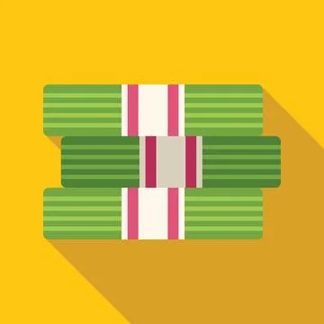 Stack of green pandan leaves wrapped sticky rice cakes on yellow background Stock Illustration