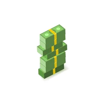 Stack of green paper banknotes of dollars in packs of one hundred notes. Stock Illustration
