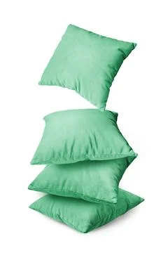 Stack of green pillows isolated on white background Stock Photos