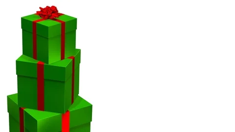 Stack of green presents with red ribbon and bow isolated over white 3d Stock Footage 98913141