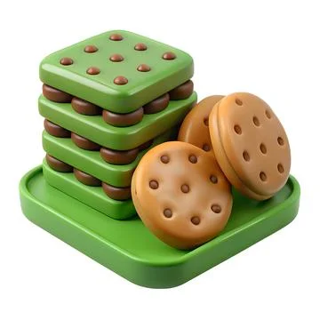 Stack of green square chocolate chip cookies and round cookies Stock Illustration