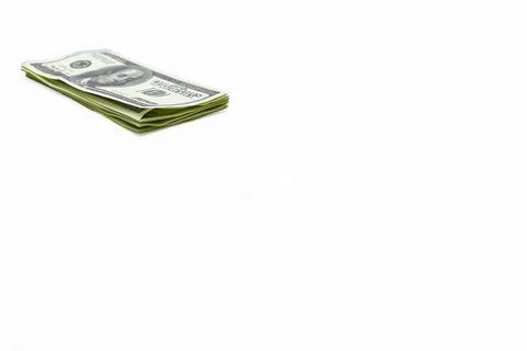 Stack of greenish dollar bills, american money isolated on white Stock Photos