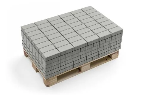 Stack of grey concrete pavement bricks - 3d Stock Illustration