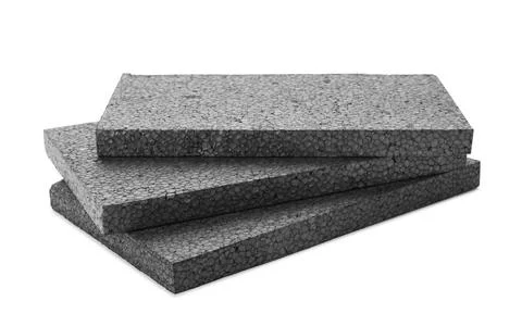 Stack of grey styrofoam sheets on white background Stockfoto's