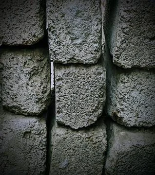 Stack of Grey Textured Concrete Blocks 스톡 사진