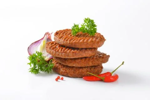 Stack of Grilled Beef Burger Patties Foto stock