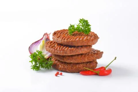 Stack of Grilled Beef Burger Patties Foto stock