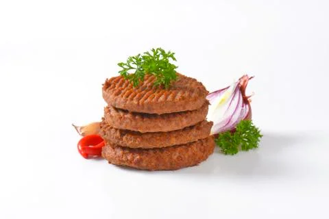 Stack of Grilled Beef Burger Patties Foto stock