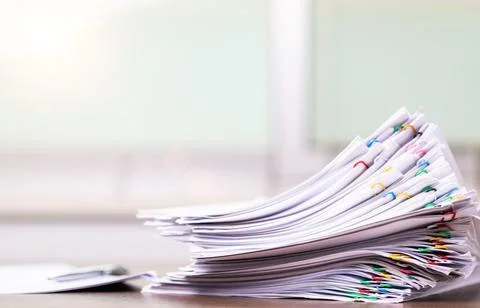 Stack of Group report papers Document. Stock Photos