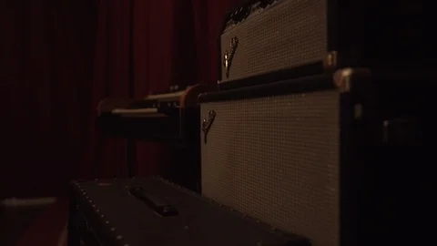 Stack of Guitar Amplifiers in Music Studio Stock Footage 86674303