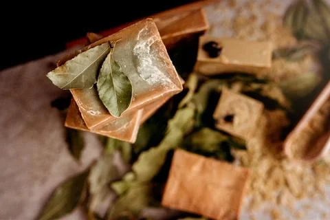 A stack of handade soap bars 写真素材