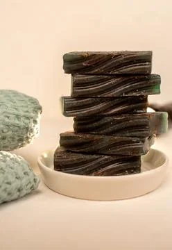 A Stack of Handmade Soap Bars With Wavy Patterns, Ready for a Spa Day Stock Photos