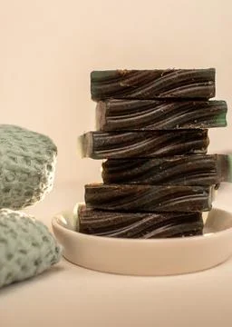 A Stack of Handmade Soap Bars With Wavy Patterns, Ready for a Spa Day Stock Photos