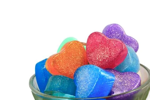 Stack of handmade soaps,hearts for valentine day Stock-Fotos