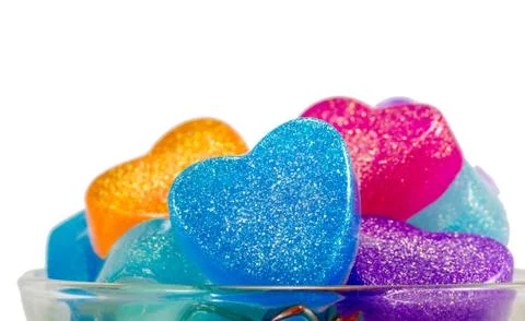 Stack of handmade soaps,hearts for valentine day Stock Photos